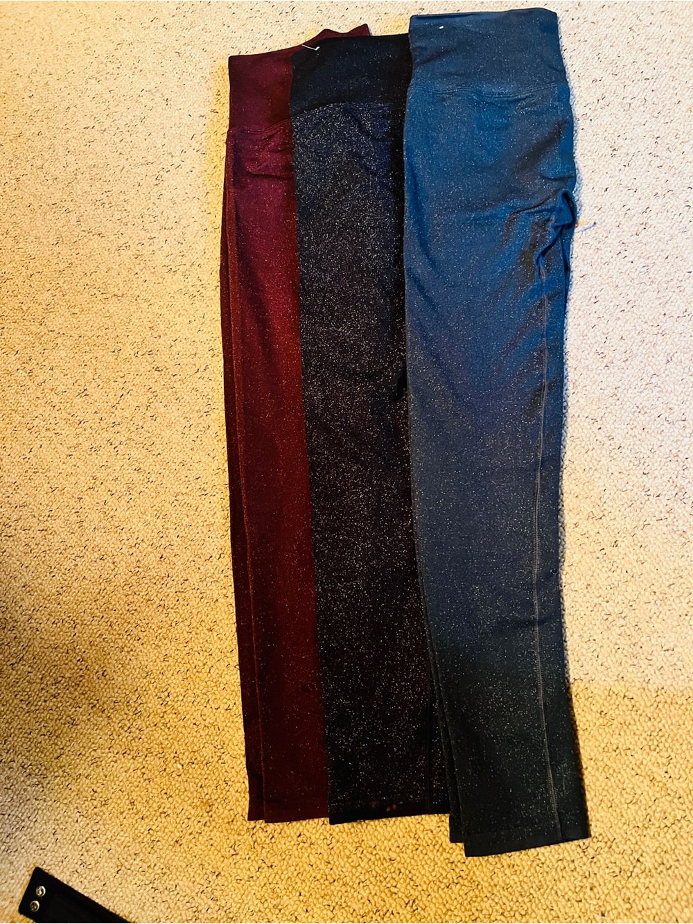 all in motion Glitter Leggings Trio in Burgundy, Black, and Navy